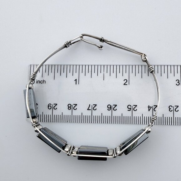 Vintage Sterling Silver Agate and Hematite Bracelet – 7" Artisan Design - Picture 10 of 15